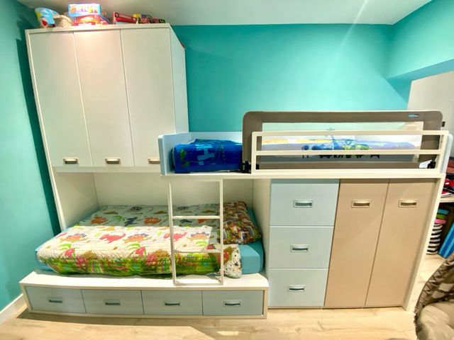 Cama litera con armario y cajones