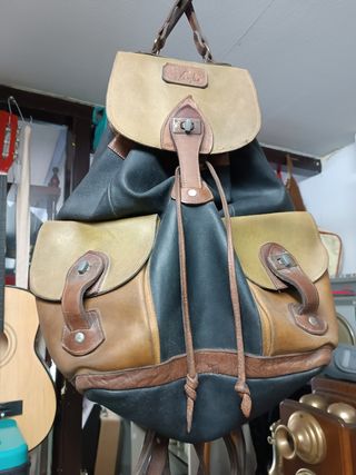 Mochila piel vintage negra y marrón