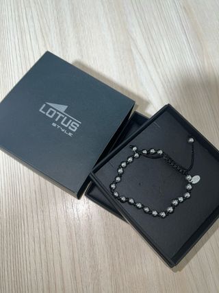 Pulsera Lotus Style Bolas Plata Negra