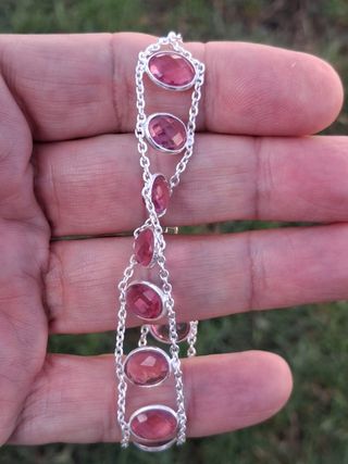 Pulsera de Cuarzo Rosa en Plata de Ley