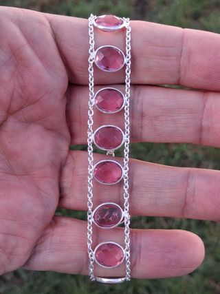 Pulsera de Cuarzo Rosa en Plata de Ley