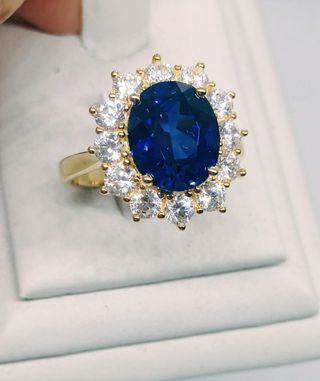 Anillo Zafiro Natural plata 925 y laminado oro 18k