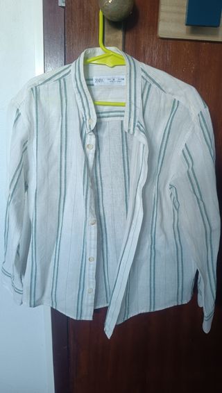 Camisa Zara menino riscas verde tam 6