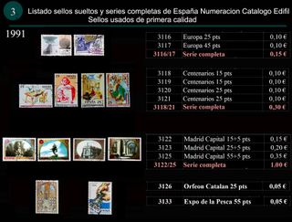 Sellos Año 1991 completo y sueltos Usados España