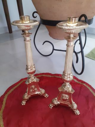 Pareja Candelabros Iglesia Antiguos