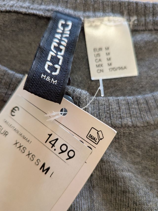 Cárdigan H&M Gris Punto Fino Talla M