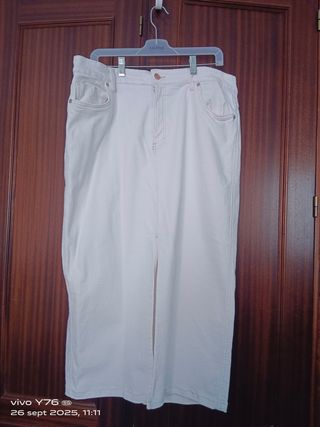 Falda larga denim beige