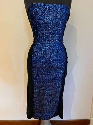 Abito tubino paillettes blu e nero fatto a mano