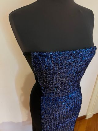 Abito tubino paillettes blu e nero fatto a mano