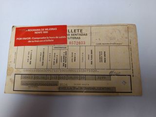 Billete Tren Renfe 1980