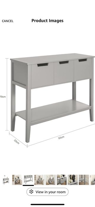 Mueble de entrada gris con 3 cajones