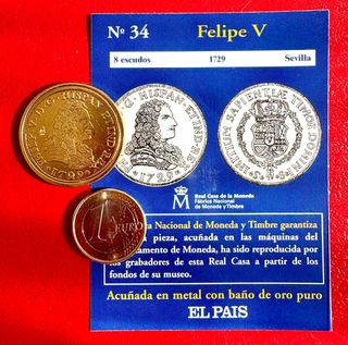 Moneda Felipe V Reproducción baño ORO puro