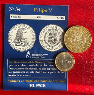Moneda Felipe V Reproducción baño ORO puro