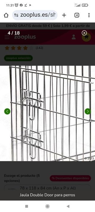 Jaula para perros grande zooplus 78x55x61 cm.