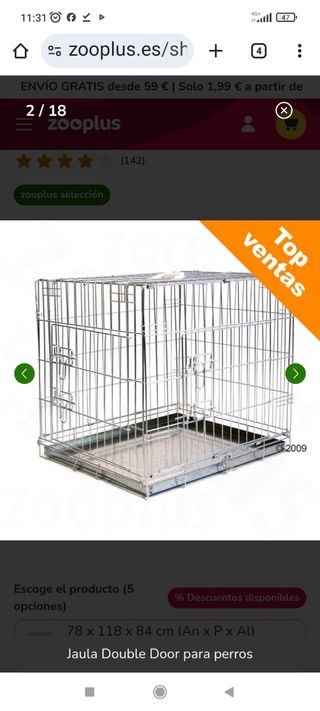 Jaula para perros grande zooplus 78x55x61 cm.