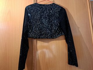 Chaquetilla lentejuelas negra y plateada