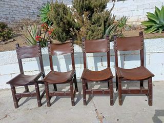 4 Sillas Rústicas Madera y Cuero