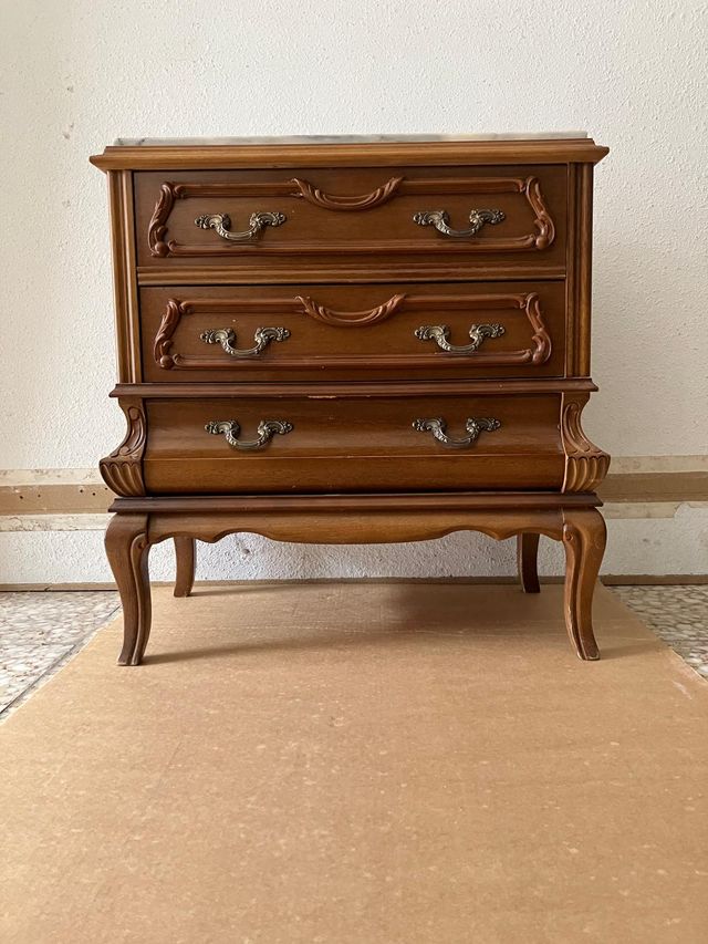 Cassettiera antica in legno e marmo