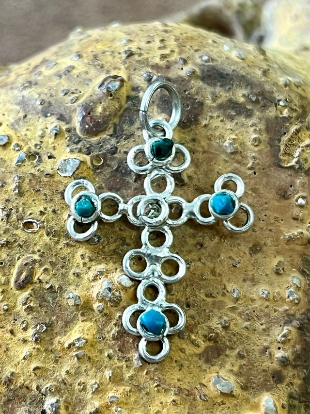 Colgante Cruz Plata Turquesa