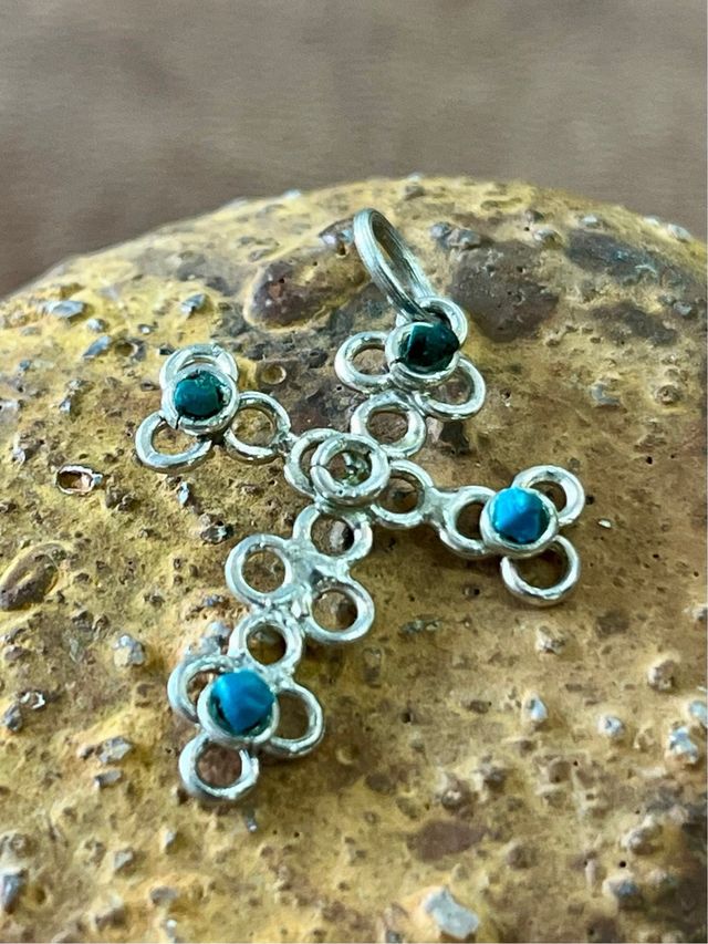 Colgante Cruz Plata Turquesa