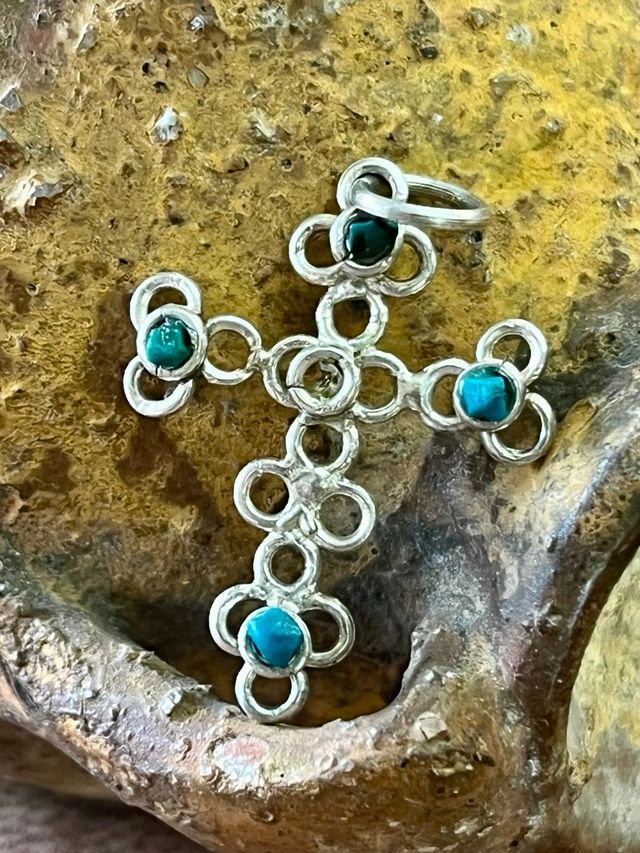 Colgante Cruz Plata Turquesa