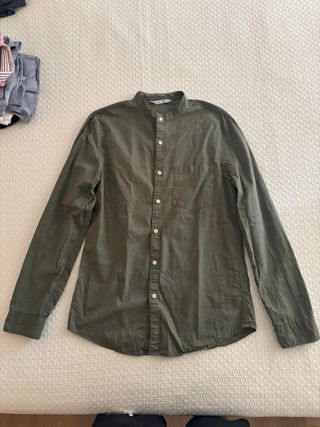 Camicia uomo collo coreana verde