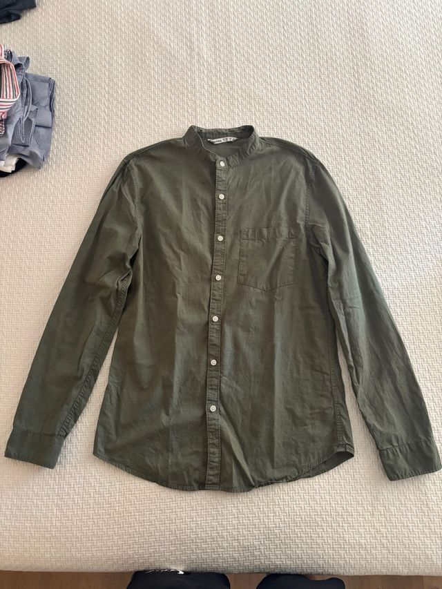 Camicia uomo collo coreana verde