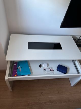 Mesa de comedor baja extensible blanca