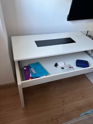 Mesa de comedor baja extensible blanca