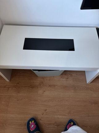 Mesa de comedor baja extensible blanca