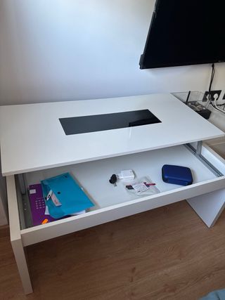 Mesa de comedor baja extensible blanca