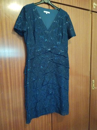 Vestido fiesta azul lentejuelas muy cómodo 
