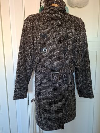 Abrigo Zara Basic Lana Marrón y Gris.