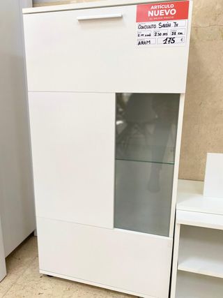 MUEBLE DE TELEVISION BLANCO CON CRISTAL NUEVO