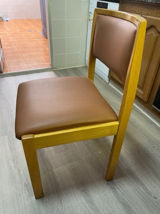 4 Sillas de Cocina Madera y Piel Marrón