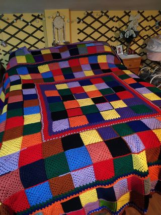 Colcha ganchillo lana multicolor