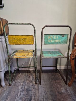 Sillas Industriales Metal Verde y Amarillo