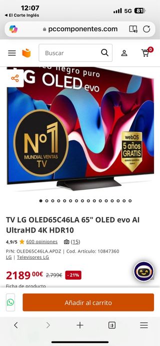 TV LG OLED Evo 65 4K UHD FACTURA GARANTÍA