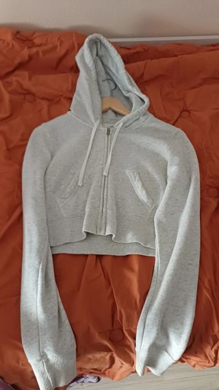 Sudadera gris con capucha.