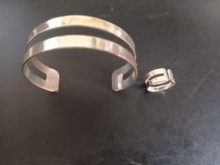 Conjunto pulsera y anillo plateado