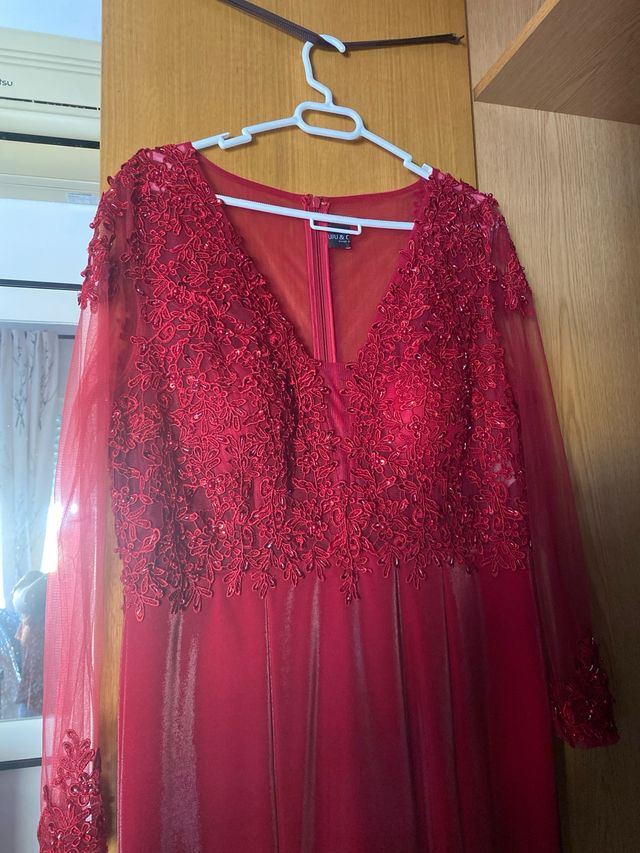 Vestido elegante rojo efecto terciopelo,brillo