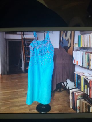 Vestido fiesta azul y rojo, un solo uso