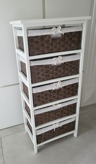 Mobiletto 5 cassetti in legno e vimini
