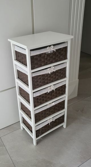 Mobiletto 5 cassetti in legno e vimini