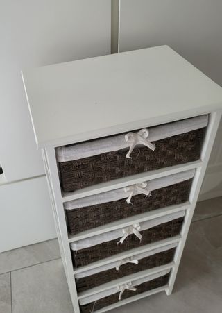 Mobiletto 5 cassetti in legno e vimini