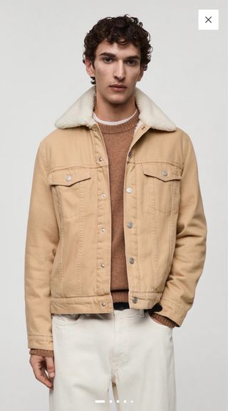Cazadora Mango Beige con Forro Blanco Talla L 