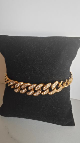 Pulsera eslabones circonitas dorada