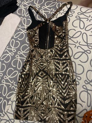 Vestido de fiesta lentejuelas negro y dorado