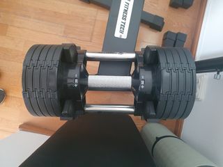 Mancuernas Ajustables + Soporte Fitness Tech