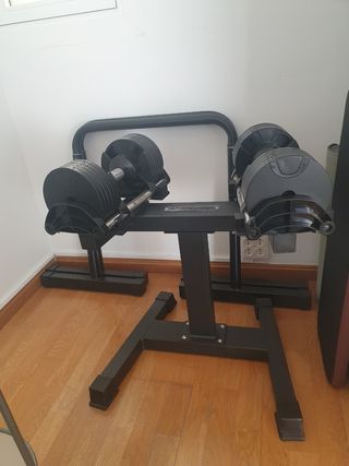 Mancuernas Ajustables + Soporte Fitness Tech